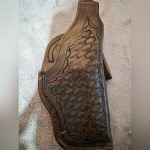 Brown Leather Gun Holster with Basketweave Vintage